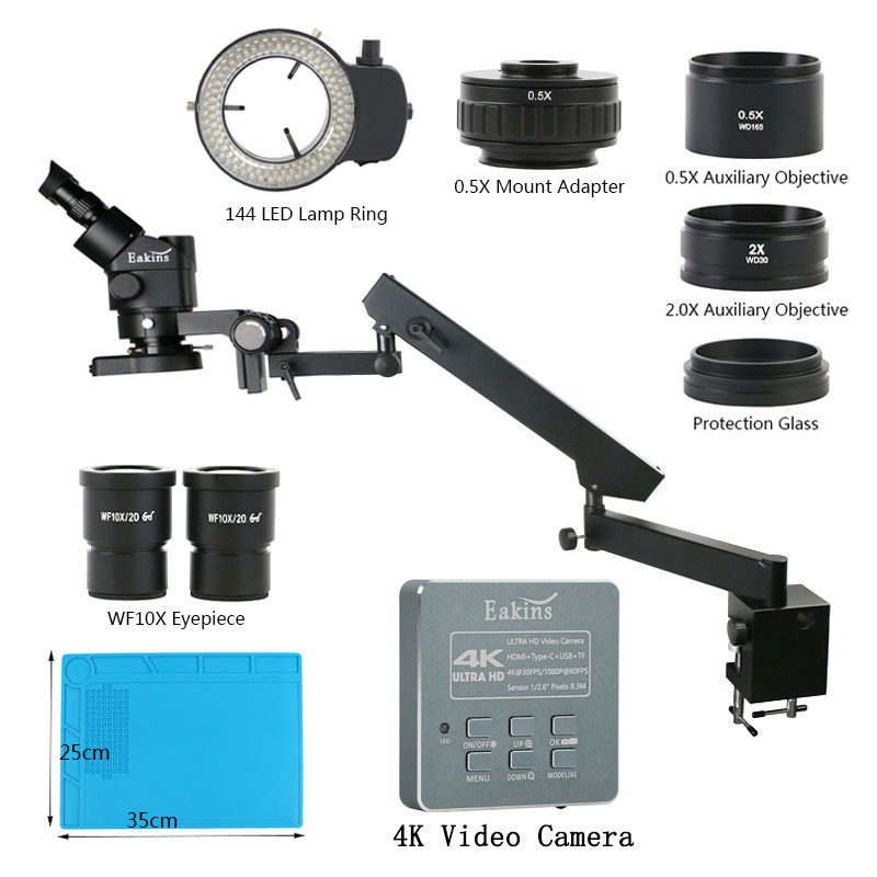 Simul-Focal Industrial Microscope 4K Hdmi - 3,5X 90X brazo articulado abrazadera de