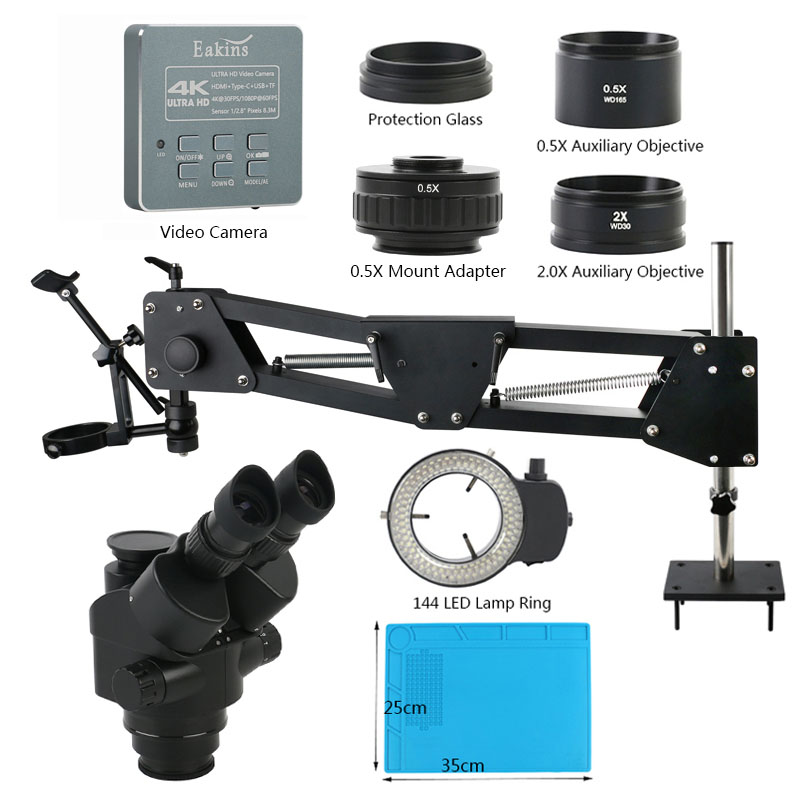 Simul-Focal Industrial Microscope 4K Hdmi - Microscopio estéreo Trinocular Industrial Focal con
