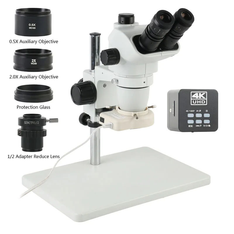 Simul-Focal Industrial Microscope 4K Hdmi - Microscopio estéreo trinocular simul-focal 6.7X45X 3.5X