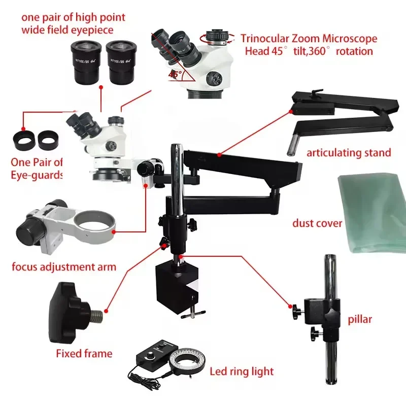 Nuevo Microscopio Estéreo Trin - Articulating Arm Boom Stand Microscope reseña y precio
